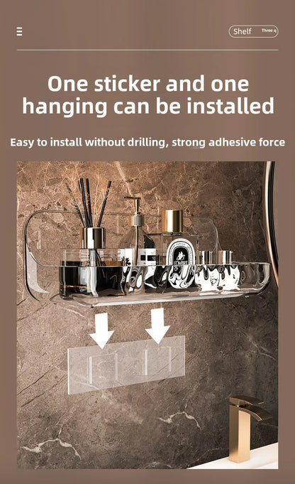 Kein Bohren, Acryl-Badezimmerregal, Wandmontage, Dusch-Organizer für Shampoo, Kosmetik, platzsparendes WC-Aufbewahrungsregal, Eckregal