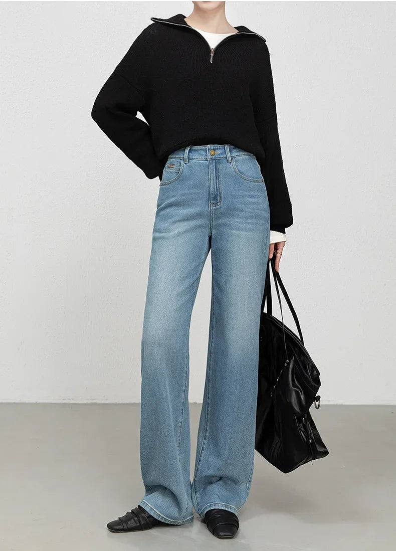 High Waist Straight Leg Jeans Women's Fashionable Denim Wide Leg Pants Slimming Narrow Version Floor-Length Autumn New Arrival