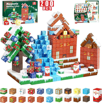 3D Kids Magnetic Blocks Sensory Construction Building Toy Santa Claus Magnet Cubes Stacking Toys Boys Girls Puzzle Gift.