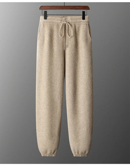 Autumn Winter New Thickened 100% Pure Cashmere Pants for Men High Waist Knitted Jogger Pants Solid Color Versatile Harem Pants.
