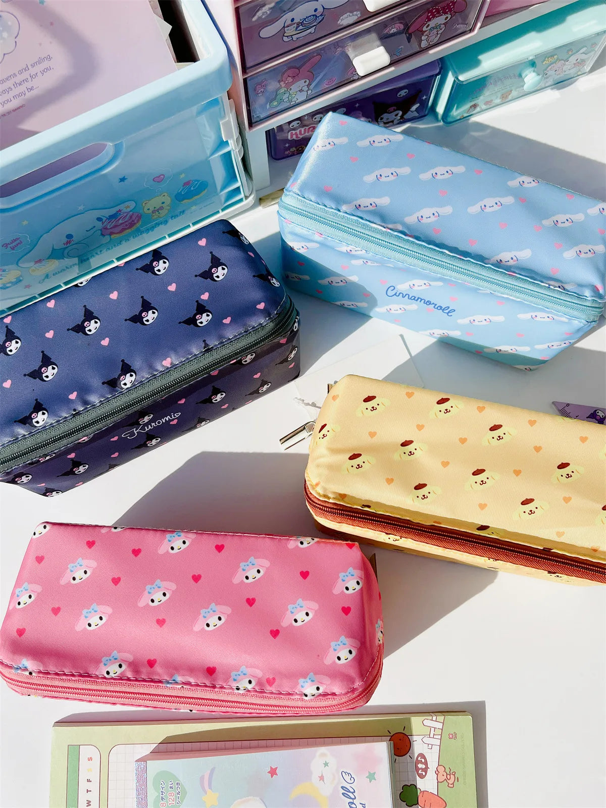 Sanrio Cinnamoroll Federmäppchen mit großem Fassungsvermögen, Hello Kitty Kuromi Melody, Kosmetiktaschen, Schreibwarentasche, Stiftbox, Schulbedarf.