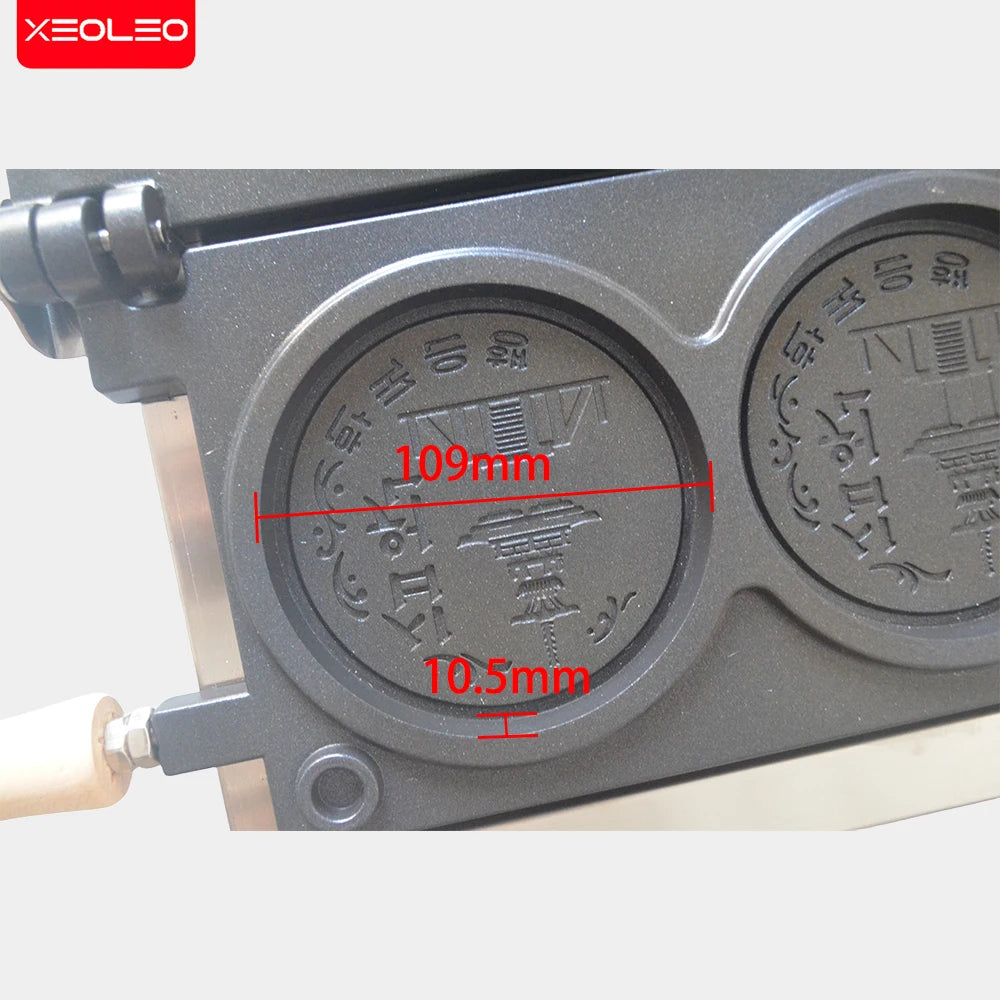 XEOLEO Commerical 4PCS Korean Coin Waffle Maker 3000W Non-stick Coating Gold Coin Bread Waffle Making Maker Electric/Gas.