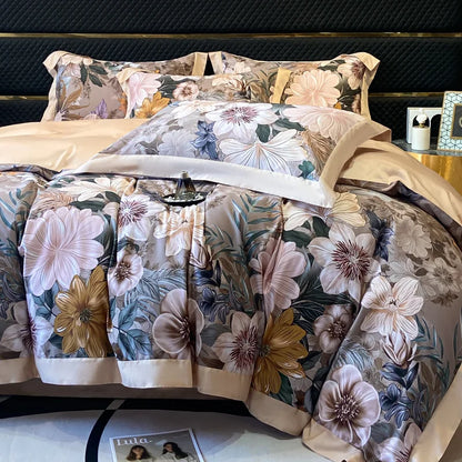 Floral Print 600TC Egyptian Cotton Bedding Queen King Comforter Cover Soft Duvet Cover Set Flat/Fitted Bed Sheet Pillowcases