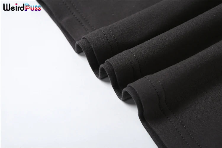 Weird Puss Casual Sporty 2 Piece Set Women Letter Embroidery Crop Tops+Side Tassel Straight Pants Matching Streetwear Tracksuits.