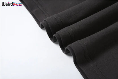 Weird Puss Casual Sporty 2 Piece Set Women Letter Embroidery Crop Tops+Side Tassel Straight Pants Matching Streetwear Tracksuits.