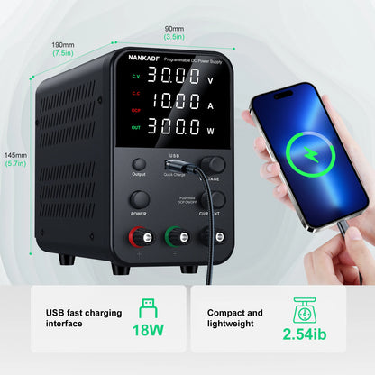 NANKADF Lab Bench Power Supply 30V 10A Switching Power Supply Unit 30V 5A  Adjustable Source 60V 5A Voltage Stabilizer 120V 3A