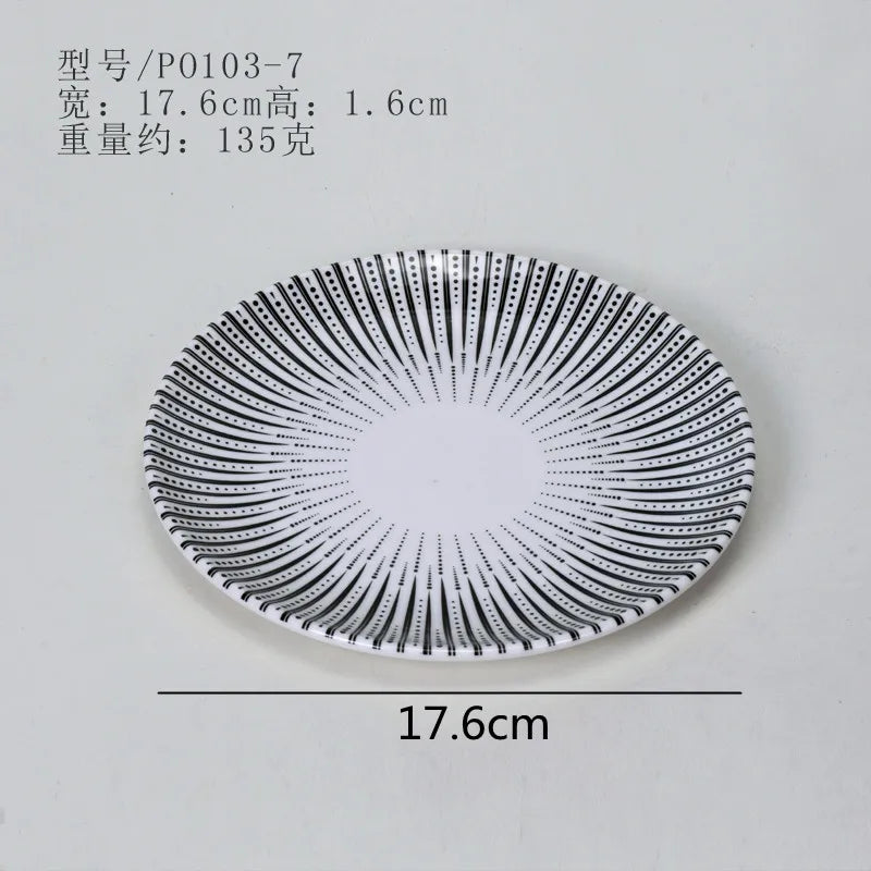 Melamine Tableware Set Round Dinner Plate Western Steak Plates Serving Fruit Salad Bowl Dessert Snack Tray.