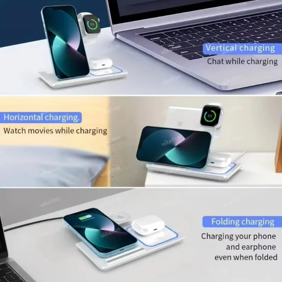 30W 3 in 1 Wireless Charger Stand LED Induction Fast Charging Station For iPhone 16 15 14 13 12 Apple Watch 10 9 8 7 6 5 Airpods.