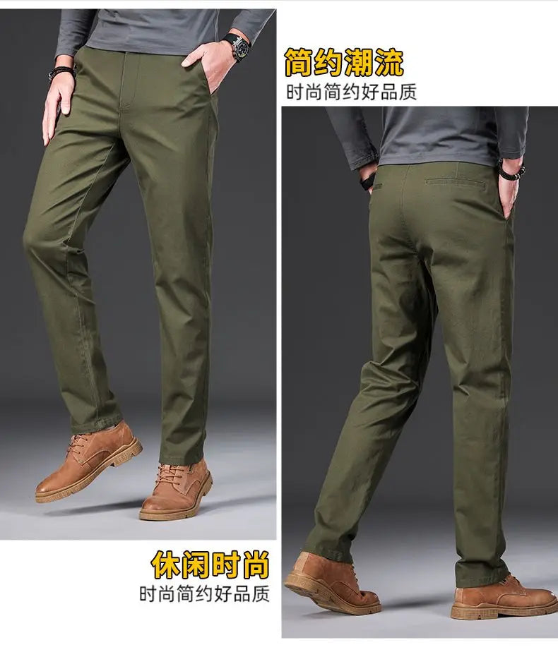 Cotton Men's Casual Pants Straight Stretch Trouser Male Fashion Slim Business Dress Golf Office Spring Autumn Khaki Black Formal