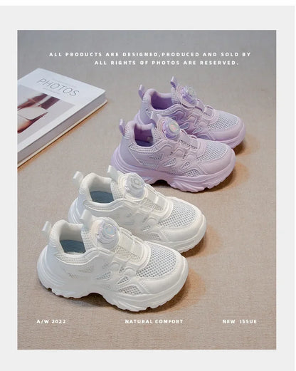 Kids Running Shoes Rotating Button Children Sports Shoes Mesh Breathable 2025 Brand New Children Sneakers Thick Comfortable.