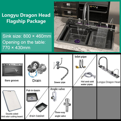 Neue Wasserfall Küchen spüle Edelstahl Multifunktion große Einzels chlitz integrierte Digital anzeige Waschbecken