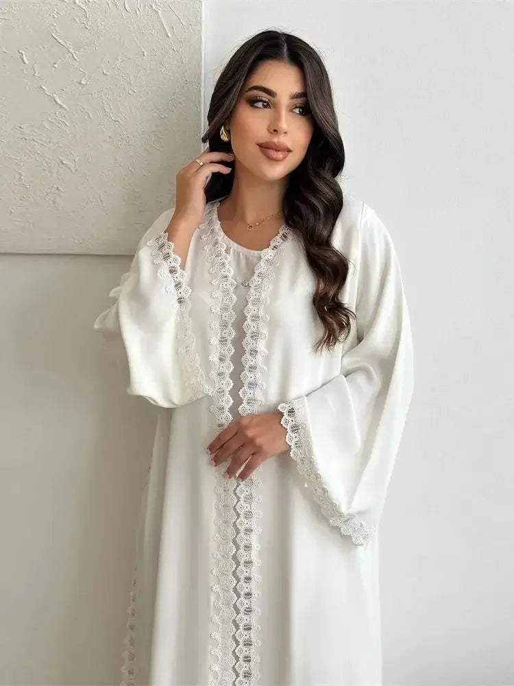 Weißer offener Kimono Abaya Dubai Luxus 2025, muslimische Spitzenabayas für Frauen, Kaftan-Kleid, Kebaya, islamische Kleidung, Robe Femme, Musulmane.