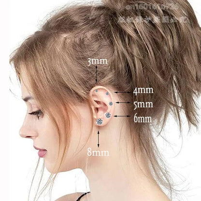 4 Color Top Stainless steel Unisex Women Men Round Crystal Zircon Ear Studs Earrings Piercings Fashion non-allergic Jewelry.