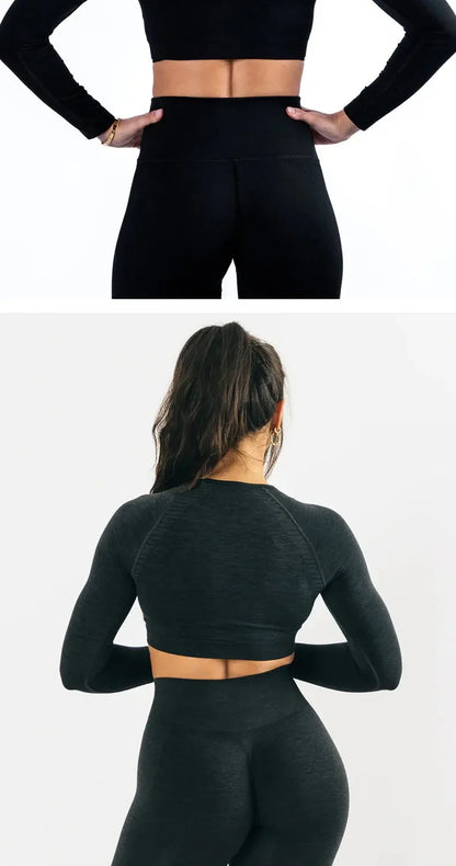 Plus Size Seamless High-Waisted Yoga Suit Long Sleeve Quick Dry Fitness Apparel Women's Promoting Legs Slimming Sportswear.