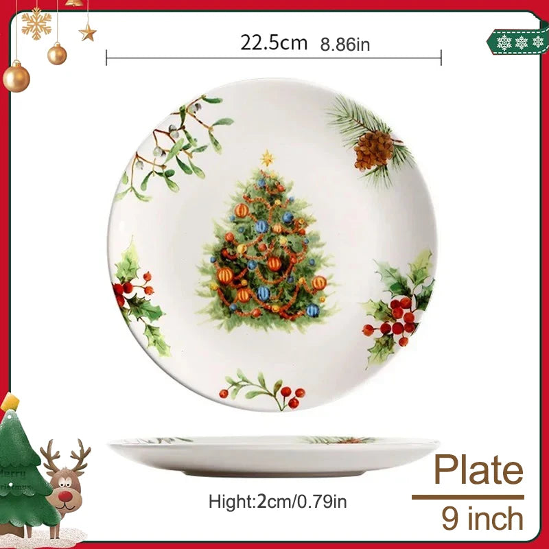 Christmas Tree Ceramic Plate European Style Tableware Coffee Mug Dinner Plates Fruit Snack Western Dishes Kitchen Christmas Gift.