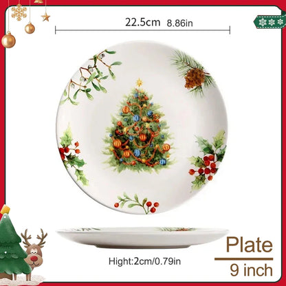 Christmas Tree Ceramic Plate European Style Tableware Coffee Mug Dinner Plates Fruit Snack Western Dishes Kitchen Christmas Gift.
