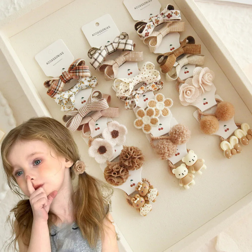 10Pcs/Lot, Elastic Hair Bow Clips for Children, Children's Headwear Hair Accessories for girls, Cute Hair ties, Lovely Hair Rope.