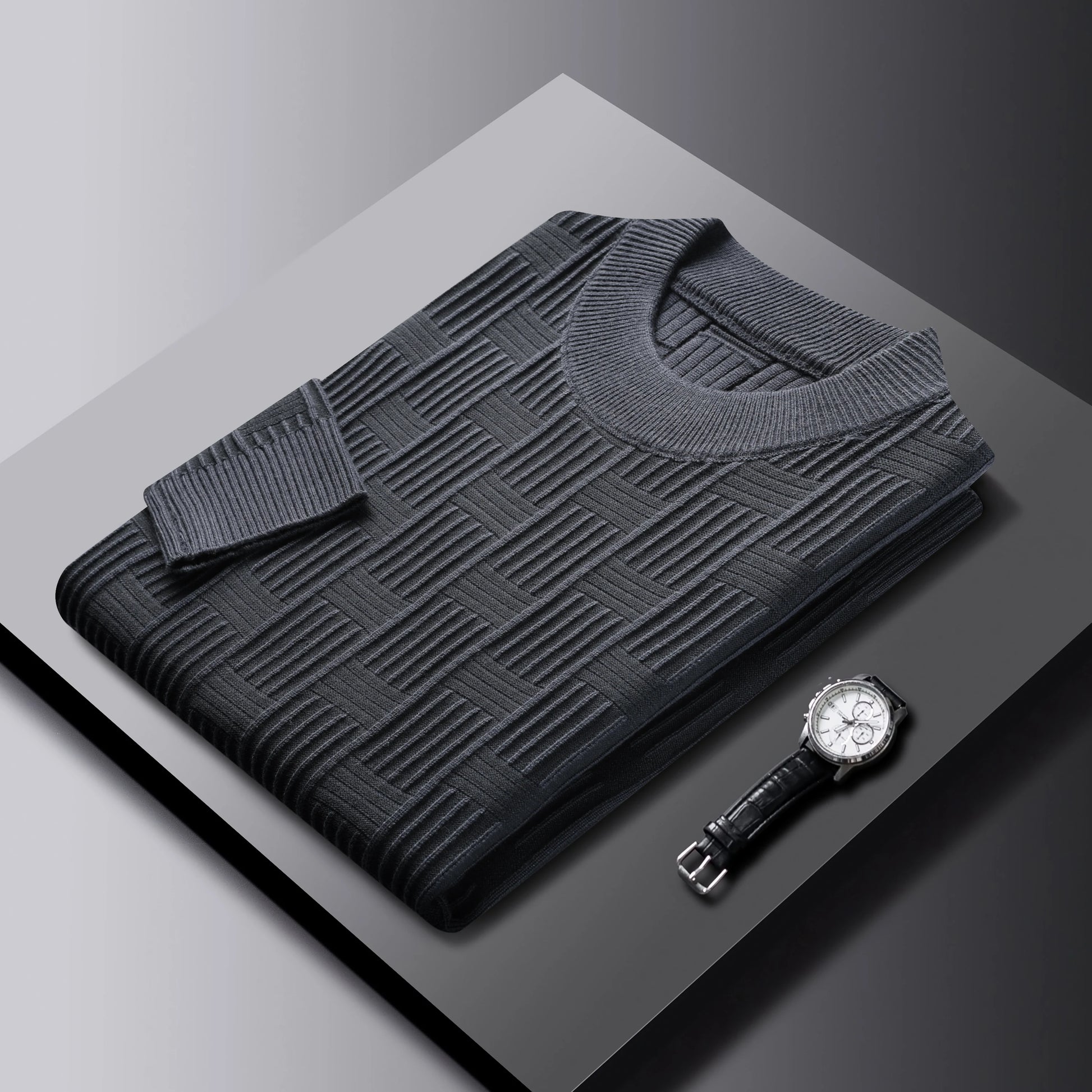 Luxury high-quality round neck exquisite plaid knitted sweater men's autumn and winter new casual warm comfortable pullover.