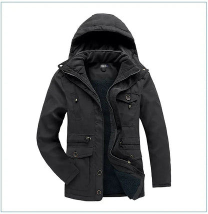 Men's Jacket WINTER USA SIZE Large SIZE Lamb Fleece JACKETS Hooded Cotton Thickened Multi Pocket Casual Mid length Coat