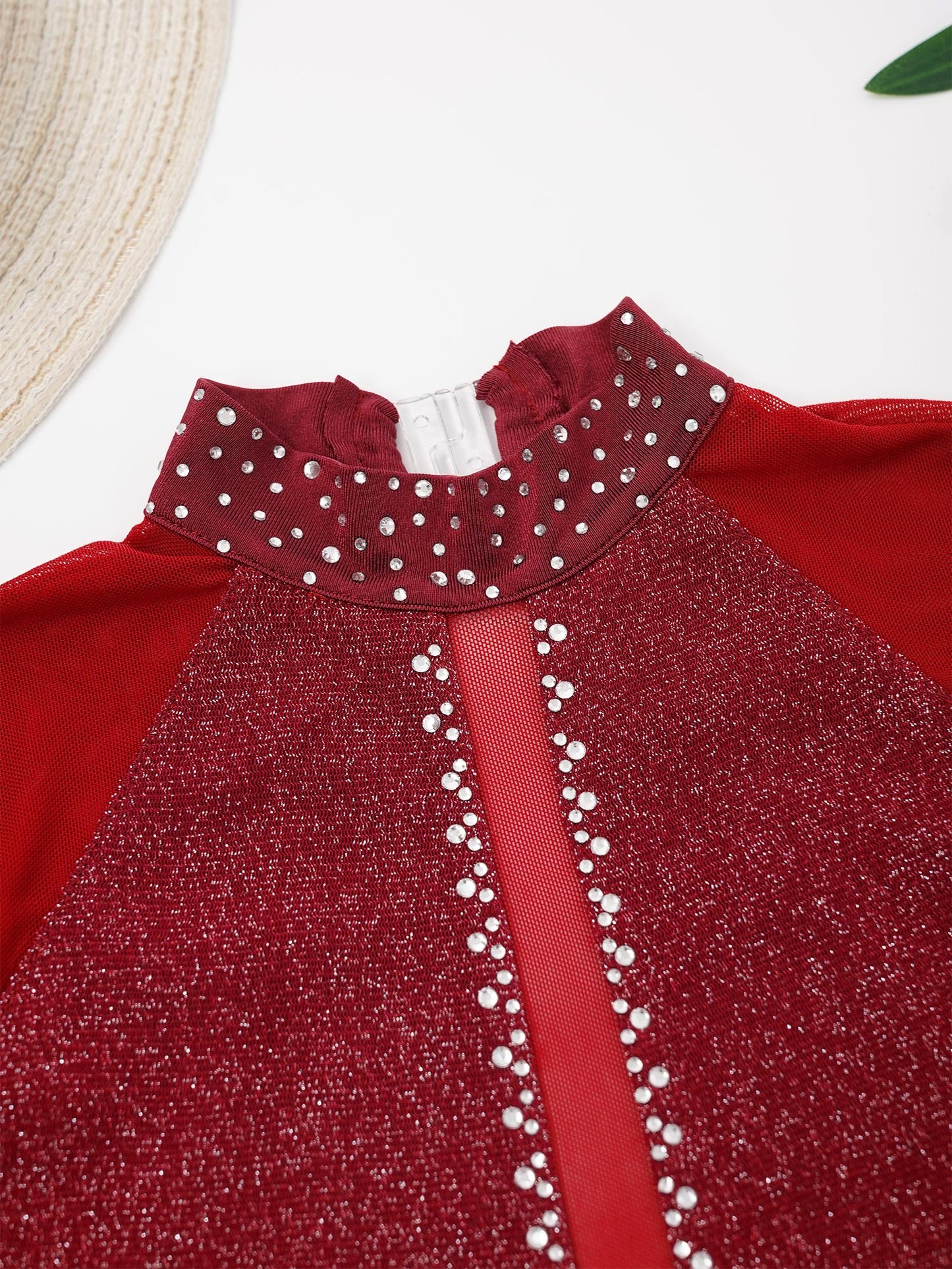 Kinder Mädchen Eiskunstlauf Kostüm Ballett lyrische Tanz gymnastik Trikot Kleid Langarm glänzend Mesh Performance Dance wear