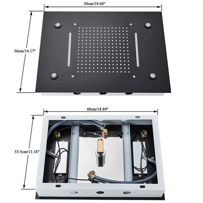 Brushed Ceiling Shower Head with LED Lights 36*50cm Large Rainfall Faucet Bathroom Tap Stainless Steel Smart Square Sprayer