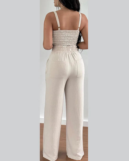 Women Fashion Print Halter V-Neck Short Tank Suit Tops Long Pants Matching Set Summer Casual Female Slim Pants Two Piece Sets