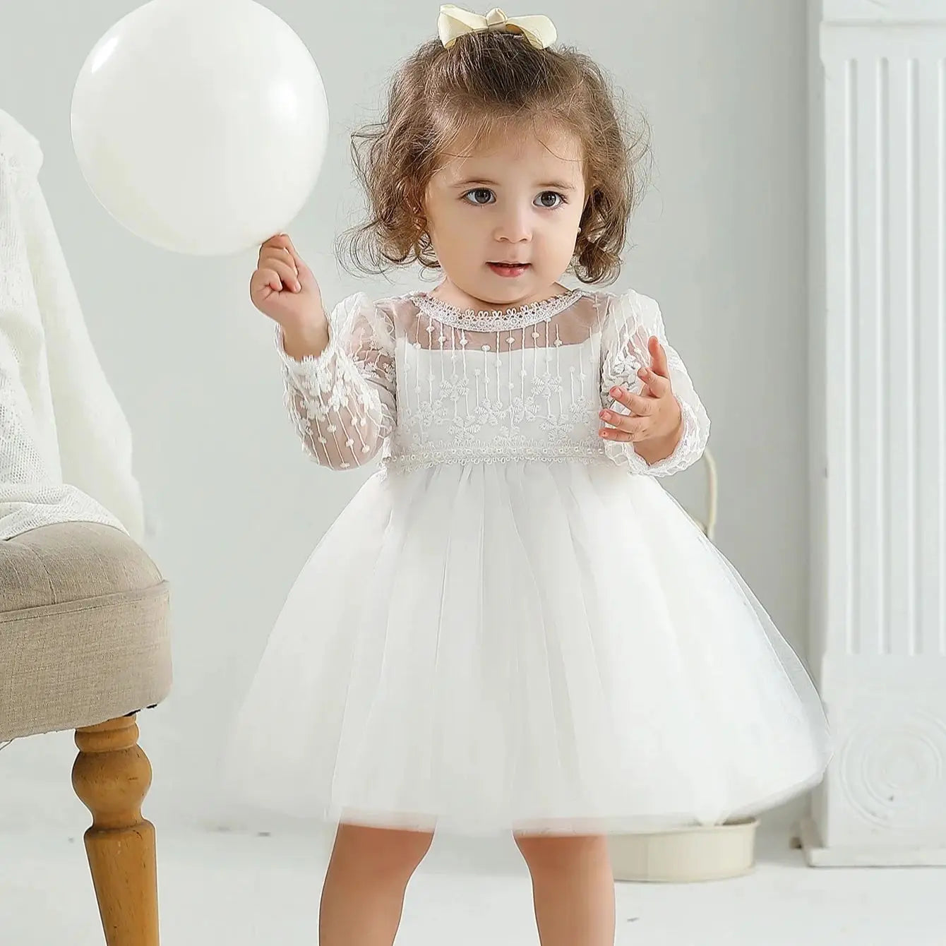Baby Taufe Weißes Kleid Säuglingskleid Kleid Mädchen Party Geburtstag Hochzeit Prinzessin Kleid Für Kinder Erstkommunion Leistung 0-24M.