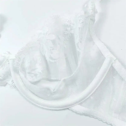 French Sexy Bra & Brief Set Lingerie Ultra-Thin See-Through Sexy Floral Lace Underwire Set Large Breasts Show Small Anti-Sag Bra