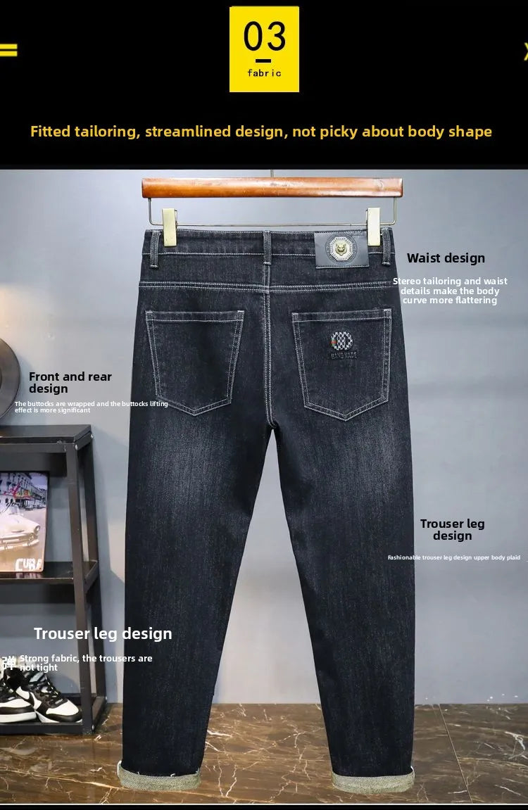 Zerrissene, reguläre, schmale Passform, gerade Jeans, bequem, lässig, Herbstmode, Denim-Hose, klassische, dünne Vintage-Unisex-Herren-Stretchhose.