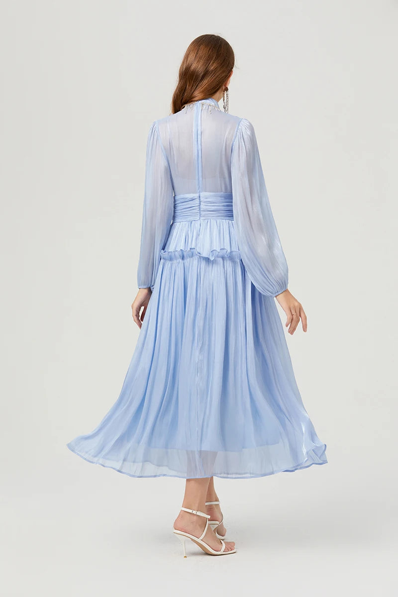 Französisch Luxus Kristall Perlen Quaste Glanz Roben Urlaub Frauen stehen Laterne Ärmel Rüschen plissiert formale Gelegenheit Ballkleid 622.