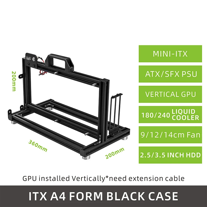 METALFISH Aluminum ITX A4 Open Frame MINI Case Support MINI-ITX Mainboard GPU Vertically 240Liquid Cooler Gamer DIY Cabinet