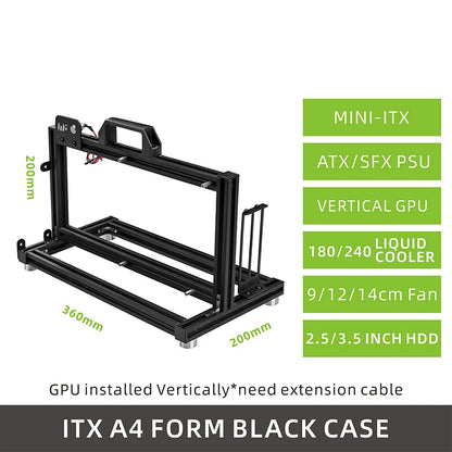 METALFISH Aluminum ITX A4 Open Frame MINI Case Support MINI-ITX Mainboard GPU Vertically 240Liquid Cooler Gamer DIY Cabinet