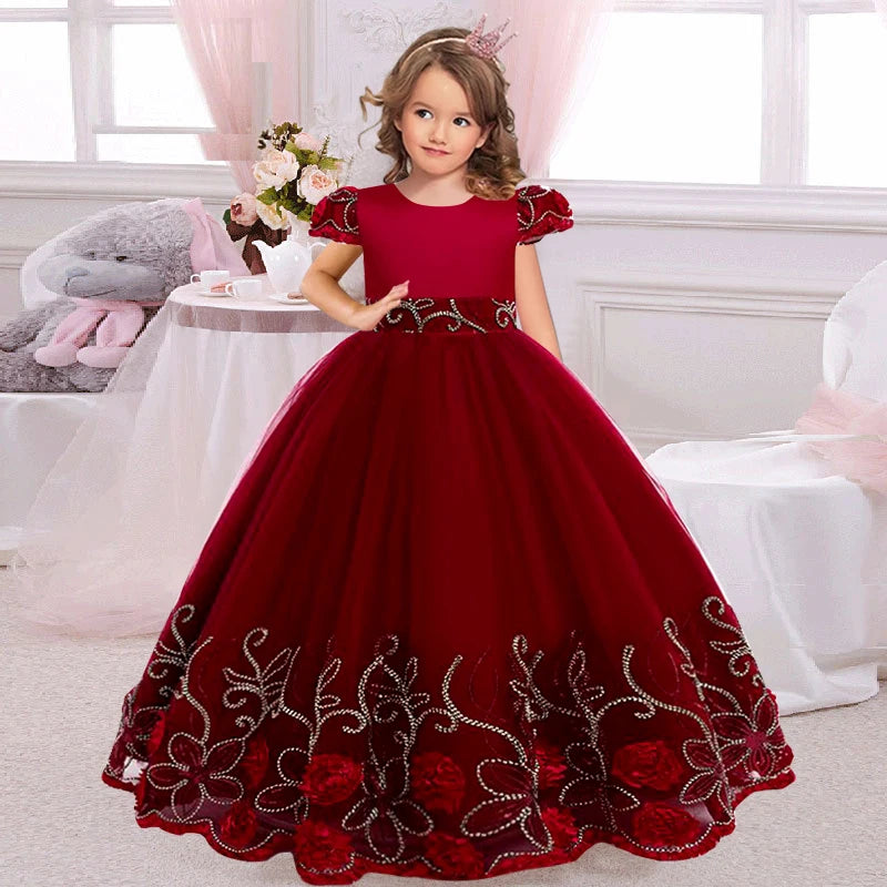 2024 neue Blume Junge Langes Kleid Mädchen Klavier Leistung Kleid Wunderschöne Geburtstag Party Abendkleid 4-12 Jahre Alt karneval Kleidung.