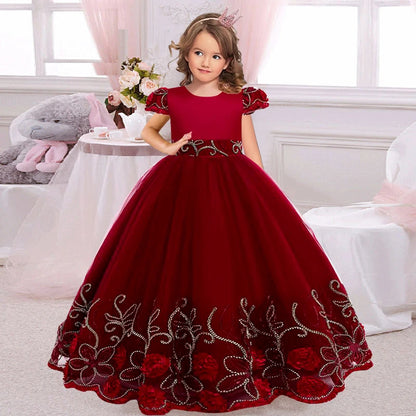2024 neue Blume Junge Langes Kleid Mädchen Klavier Leistung Kleid Wunderschöne Geburtstag Party Abendkleid 4-12 Jahre Alt karneval Kleidung.