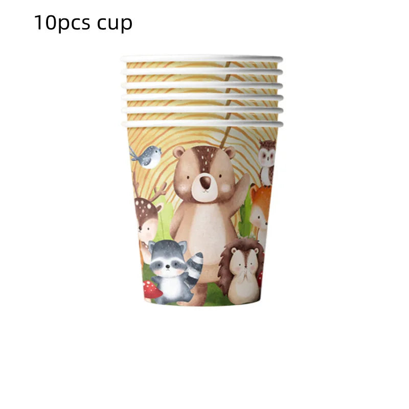 Woodland Tier Dschungel Wald DIY Party Dekoration Teller Tasse Tischdecke Geburtstag Party Baby Dusche Kinder Geburtstag Party Supplies.