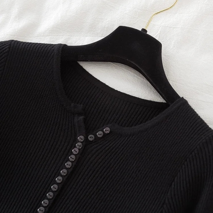 2026 weibliche Casual Tops Pullover Frauen Herbst Winter Gestrickte Dünne Pullover Feste Taste Volle Hülse V-ausschnitt Pullover