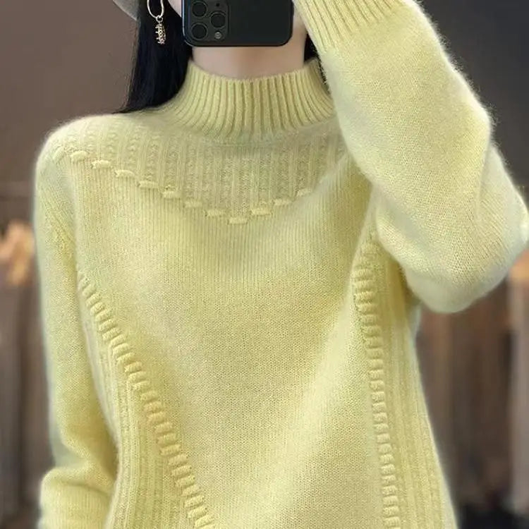 2024 herbst Neue Lose frauen Halb-rollkragen Verdickt Einfarbig Einfache Häkeln Beiläufige Gestrickte Pullover Pullover Top.