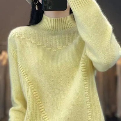 2024 herbst Neue Lose frauen Halb-rollkragen Verdickt Einfarbig Einfache Häkeln Beiläufige Gestrickte Pullover Pullover Top.