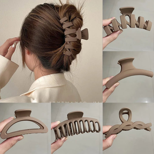 Women Hair Claw Clips Korea Coffee Beige Acrylic Large Hair Claw Hairpin Geometric Barrettes Crab Girl Headwear Hair Accessories.