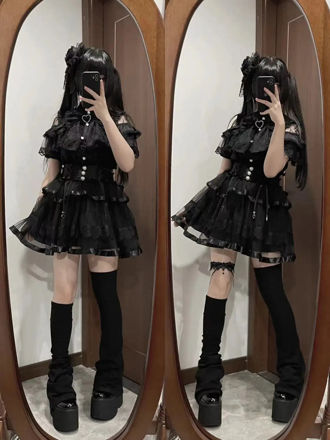 Japanese Mine Lolita Bow Shirt Subcultural Shirts Female Cute Black and White Lace Long-sleeved Short-sleeved Blouse Women.