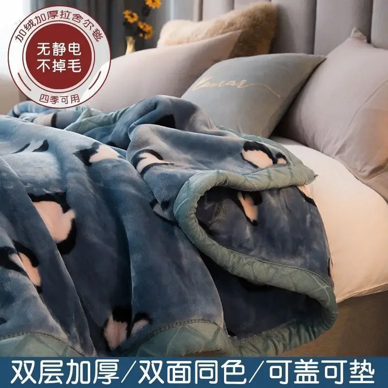 Double-deck Thickening Blanket Winter Dormitory Siesta Plush Fur Quilt Keep Warm Soft Comfortable Coral Fleece Sheet Bed Cover