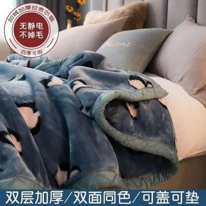 Double-deck Thickening Blanket Winter Dormitory Siesta Plush Fur Quilt Keep Warm Soft Comfortable Coral Fleece Sheet Bed Cover