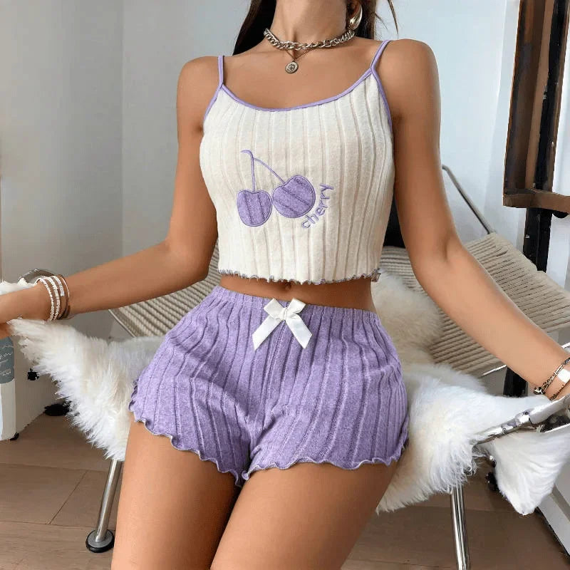Sommer 2 stücke Pyjamas Set für Frauen Casual Einfache Boden Wolle Halfter Weste Shorts Set Hause Tragen Nachtwäsche Loungerwear.