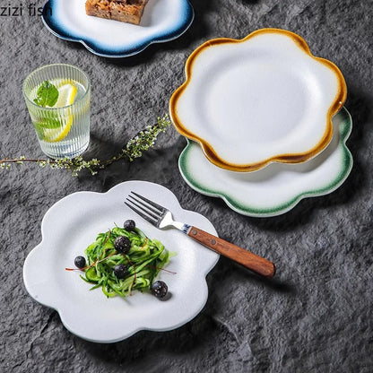 Creative Flower Shape Ceramic Plate Dessert Cake Plate Pasta Dish Sushi Plate Serving Plates Molecular Cuisine Tableware.