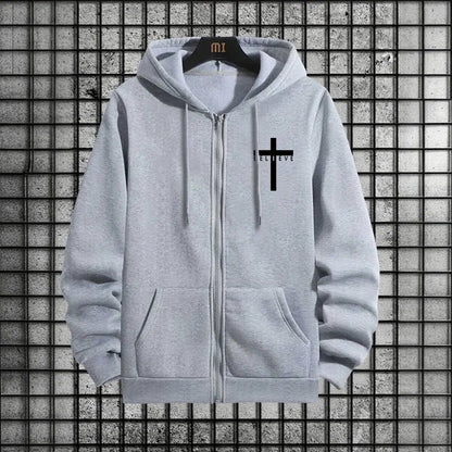 Cross of Christ Mens Hip Hop Tracksuit Set 2025 New 2 Piece Outfit Zipper Hoodie Joggers Urban Streetwear Autumn Winter Fashion.