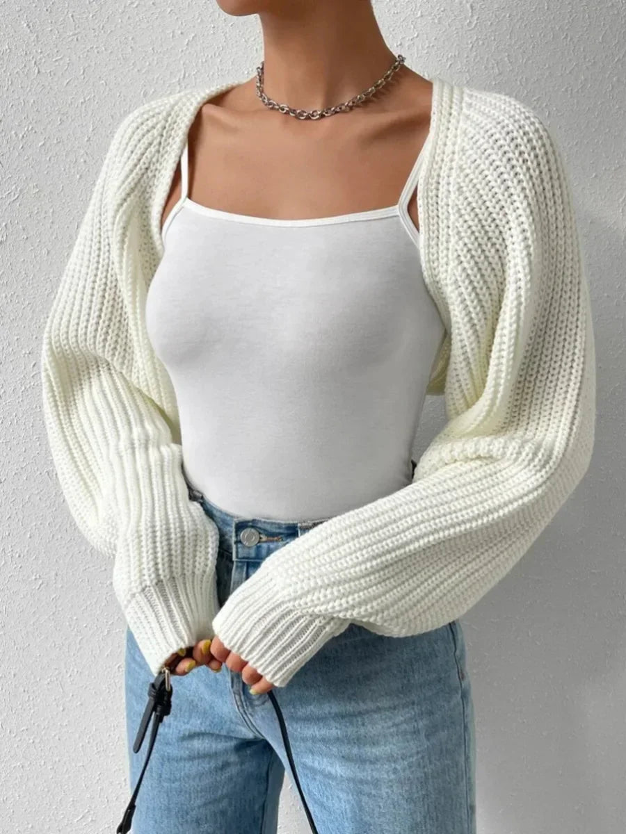 Women's Fashion Open Front Crochet Cardigan Casual Long Sleeve Solid Color Sweater Ribbed Knit Shrug Sweater Bolero Tops.