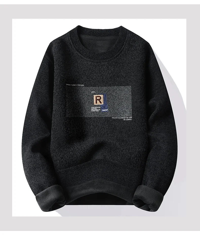 Men's Fleece Lined Pullovers Fashion Sweaters Autumn Winter Jumpers Fashion New Jersey Men's Clothes.