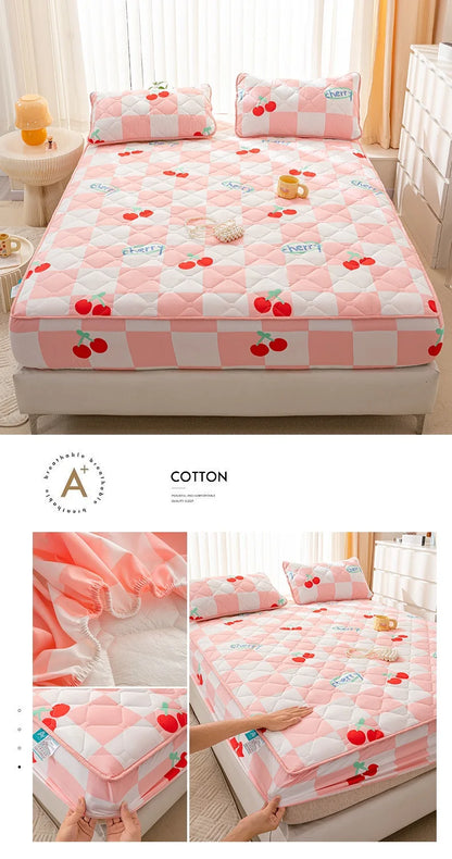 Waterproof Mattress Cover Cartoon Style Bed Covers Quilted Fitted Sheet постельное белье Thickened Bedspread(No Pillowcase)