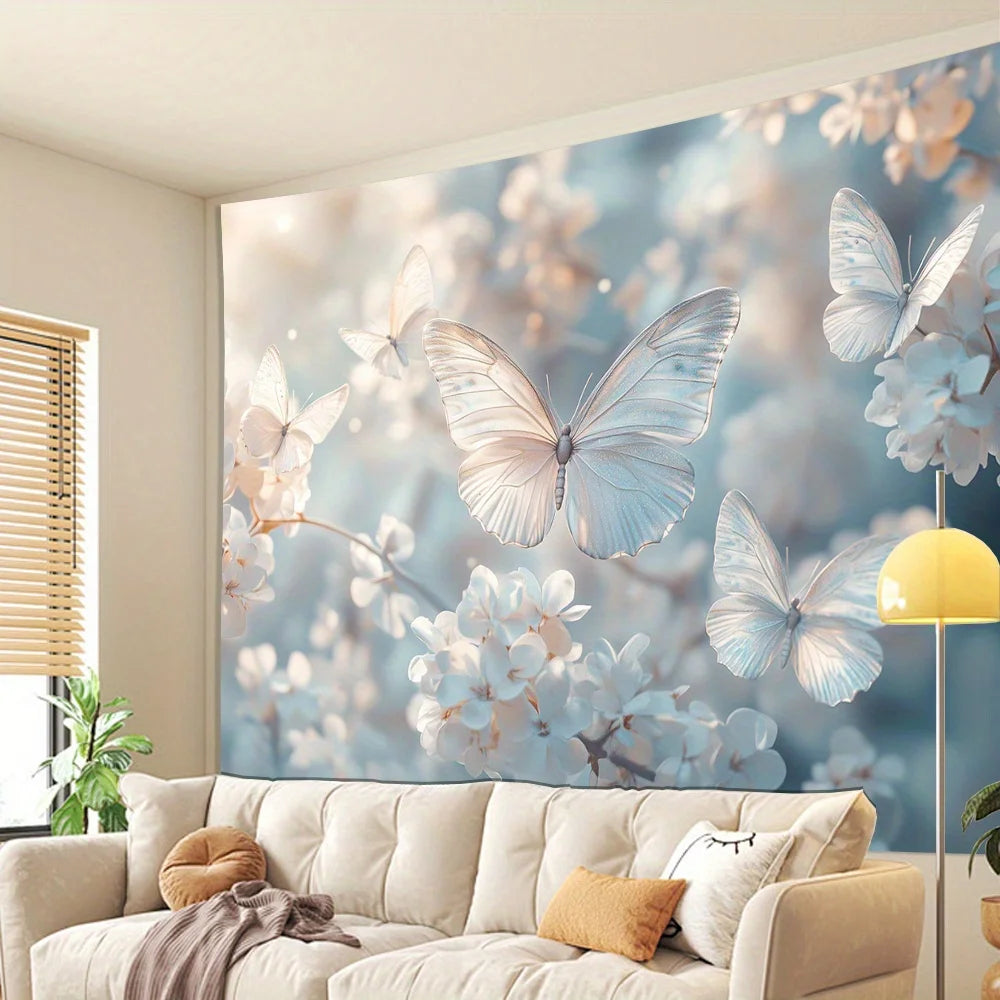 1 piece peony butterfly tapestry, polyester fabric, machine washable, suitable for living room, bedroom, office decoration.