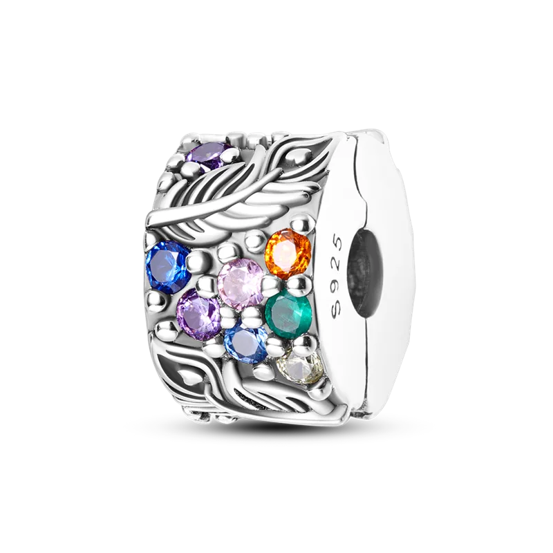 Silver Clasp 925 Sterling Silver CZ pave Clip Charms Daisy Beads Stopper Safety Chain fit Original Bangle Bracelet Jewelry Clip